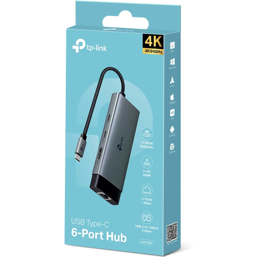 TP-LINK UH6120C - HUB USB TYPE-C 6-EM-1 (1X USB-C 2X USB-A TP-LINK UH6120C - HUB USB TYPE-C 6-EM-1 (1X USB-C 2X USB-A