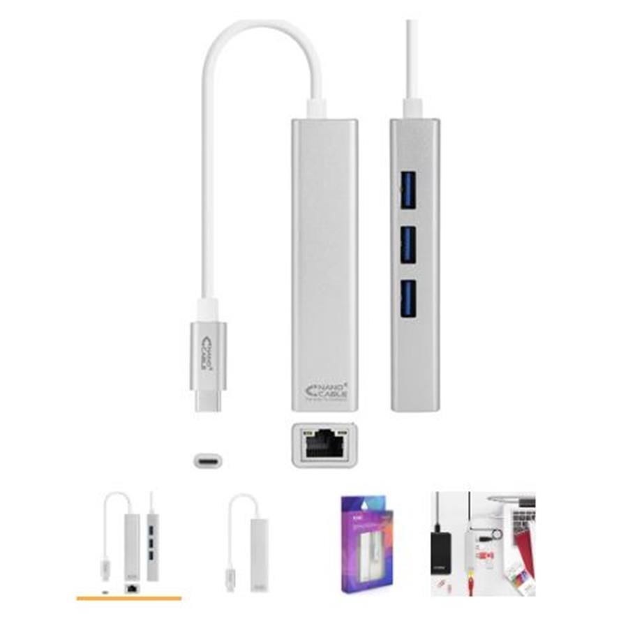 ADAPTADOR - USB-C P/ ETHERNET GIGABITE + 3 PORTAS USB PRATA