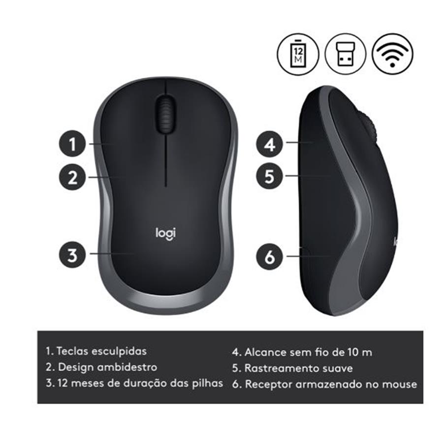 LOGITECH M185 - RATO ÓPTICO WIRELESS 1000DPI (USB)