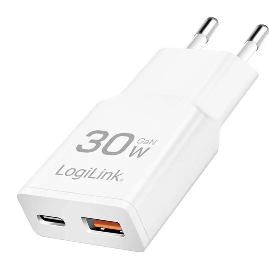 LOGILINK PA0348 - CARREGADOR 30W GAN USB-C (PD) + USB-A (QC)