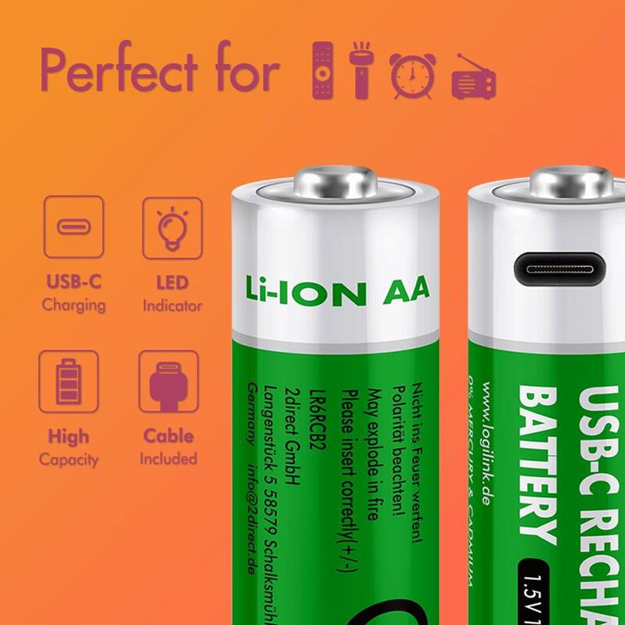 LOGILINK LR6RCB2 - CONJUNTO DE 2 BATERIAS LI-ION - AA LOGILINK LR6RCB2 - CONJUNTO DE 2 BATERIAS LI-ION - AA