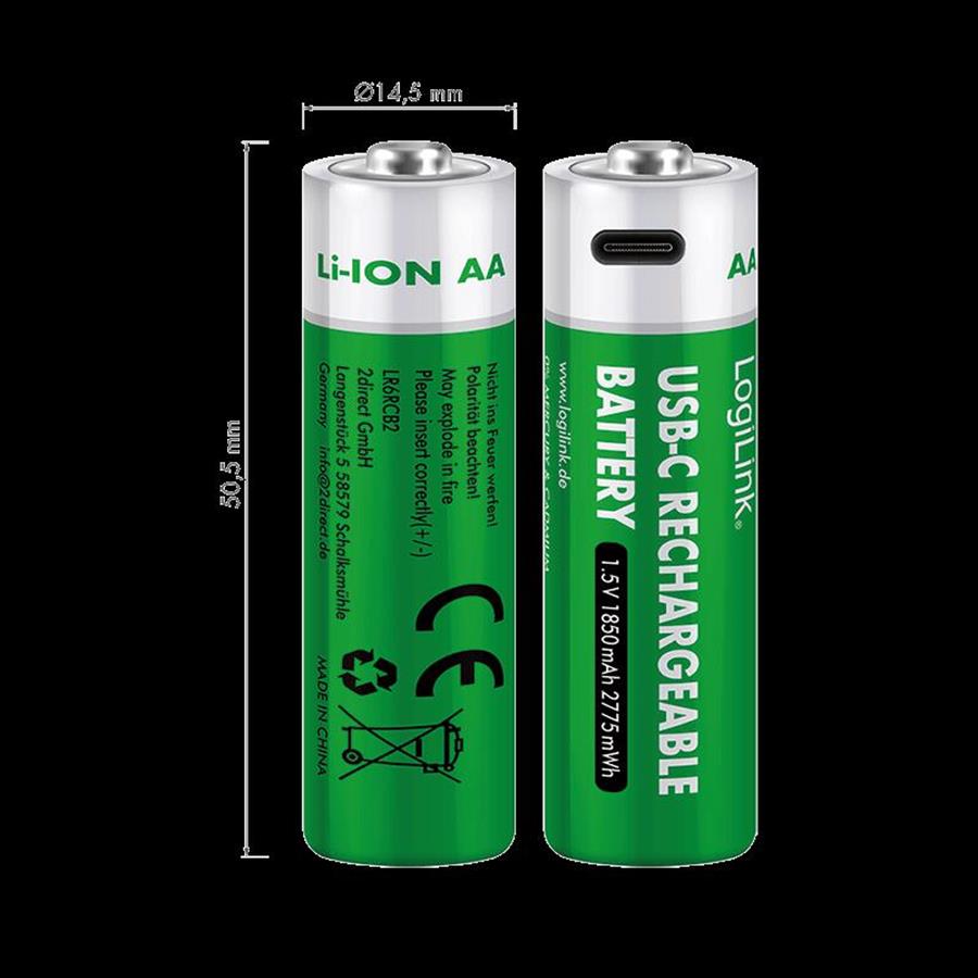 LOGILINK LR6RCB2 - CONJUNTO DE 2 BATERIAS LI-ION - AA LOGILINK LR6RCB2 - CONJUNTO DE 2 BATERIAS LI-ION - AA