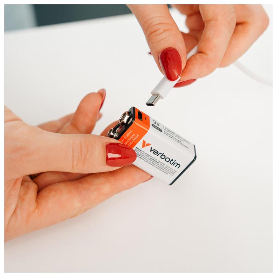 PILHAS RECARREGÁVEIS 6LR61 9V USB-C 335MAH VERBATIM 1UN PILHAS RECARREGÁVEIS 6LR61 9V USB-C 335MAH VERBATIM 1UN