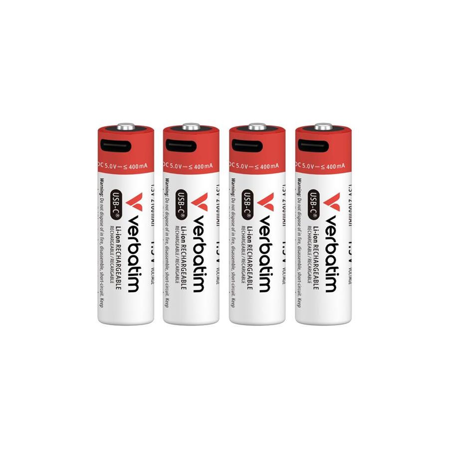 PILHAS RECARREGÁVEIS AA USB-C 1.5V 2100MAH VERBATIM 4UN PILHAS RECARREGÁVEIS AA USB-C 1.5V 2100MAH VERBATIM 4UN