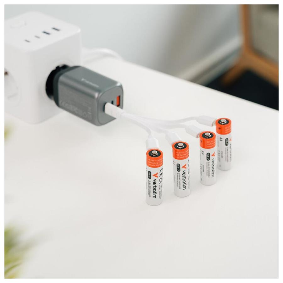 PILHAS RECARREGÁVEIS AA USB-C 1.5V 2100MAH VERBATIM 4UN PILHAS RECARREGÁVEIS AA USB-C 1.5V 2100MAH VERBATIM 4UN
