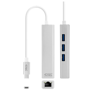 ADAPTADOR - USB-C P/ ETHERNET GIGABITE + 3 PORTAS USB PRATA