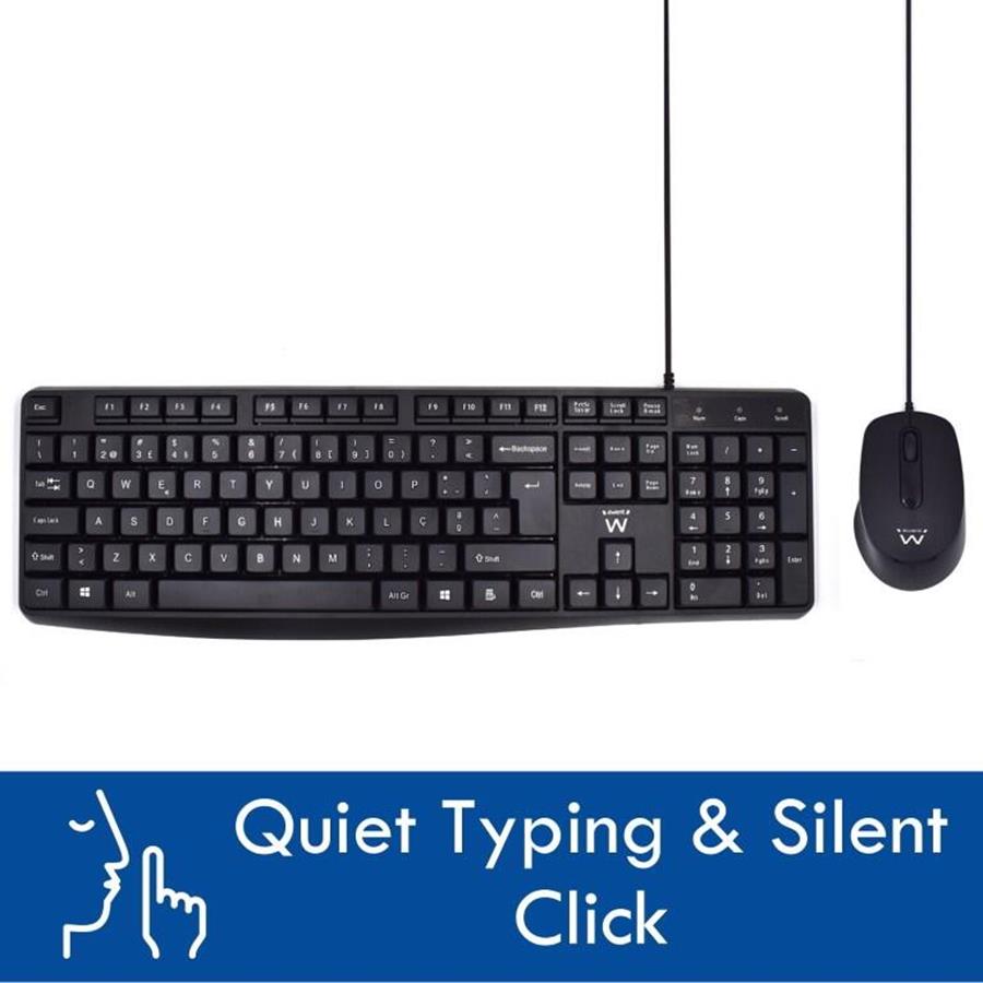EWENT EW3007 - TECLADO E RATO COM FIOS, TECLAS SILENCIOSAS EWENT EW3007 - TECLADO E RATO COM FIOS, TECLAS SILENCIOSAS